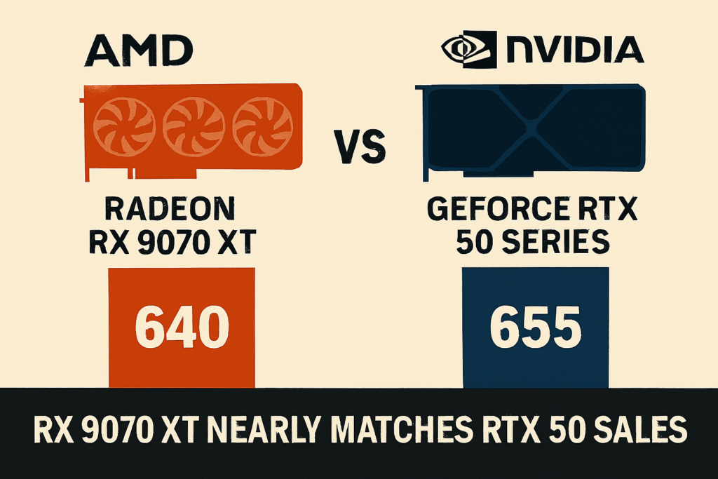AMD Radeon RX 9070 XT почти догнала всю линейку RTX 50