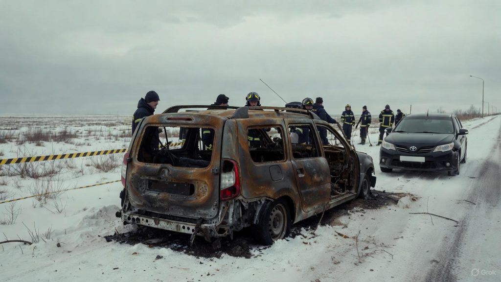 В Карагандинской области инкассаторская машина сгорела