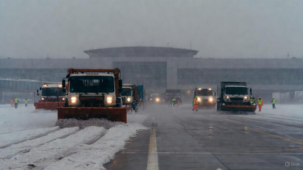 Снегопад парализует аэропорт Алматы